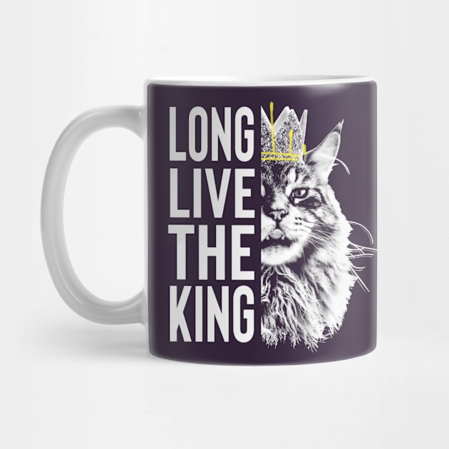 Long Live The King - Maine Coon Cat Face with Graffiti Crown and Text by VoidCrow